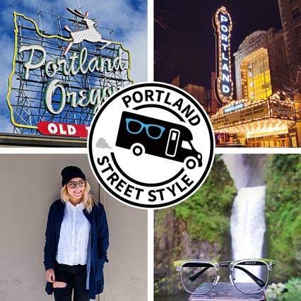 Portland Street Style logo with Portland landmarks and fashion-style glasses.