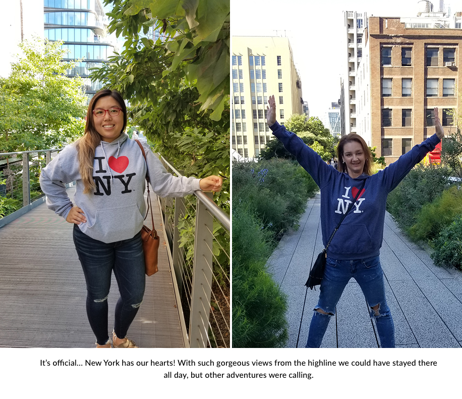 Two people wearing "I ❤️ NY" hoodies in outdoor settings.